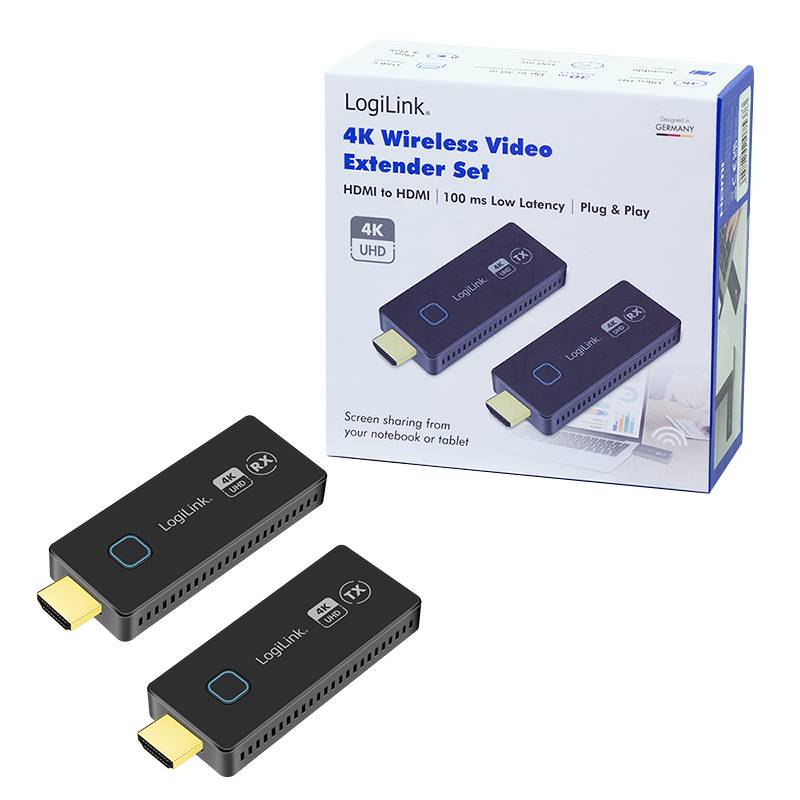 LogiLink HDW0102, 3840 x 2160 Pixel, AV-Sender &amp; -Empfänger, 30 m, Verkabelt &amp; Kabellos, Schwarz, HDCP