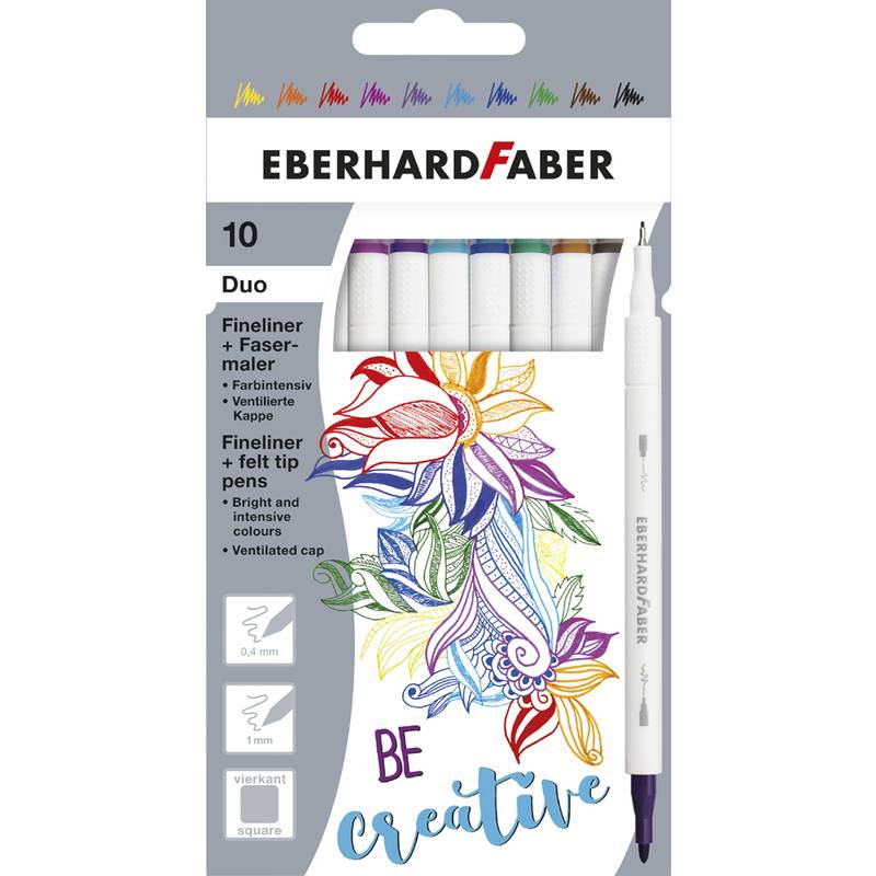 EBERHARD FABER Duo Fineliner & Fasermaler, 10er Kartonetui