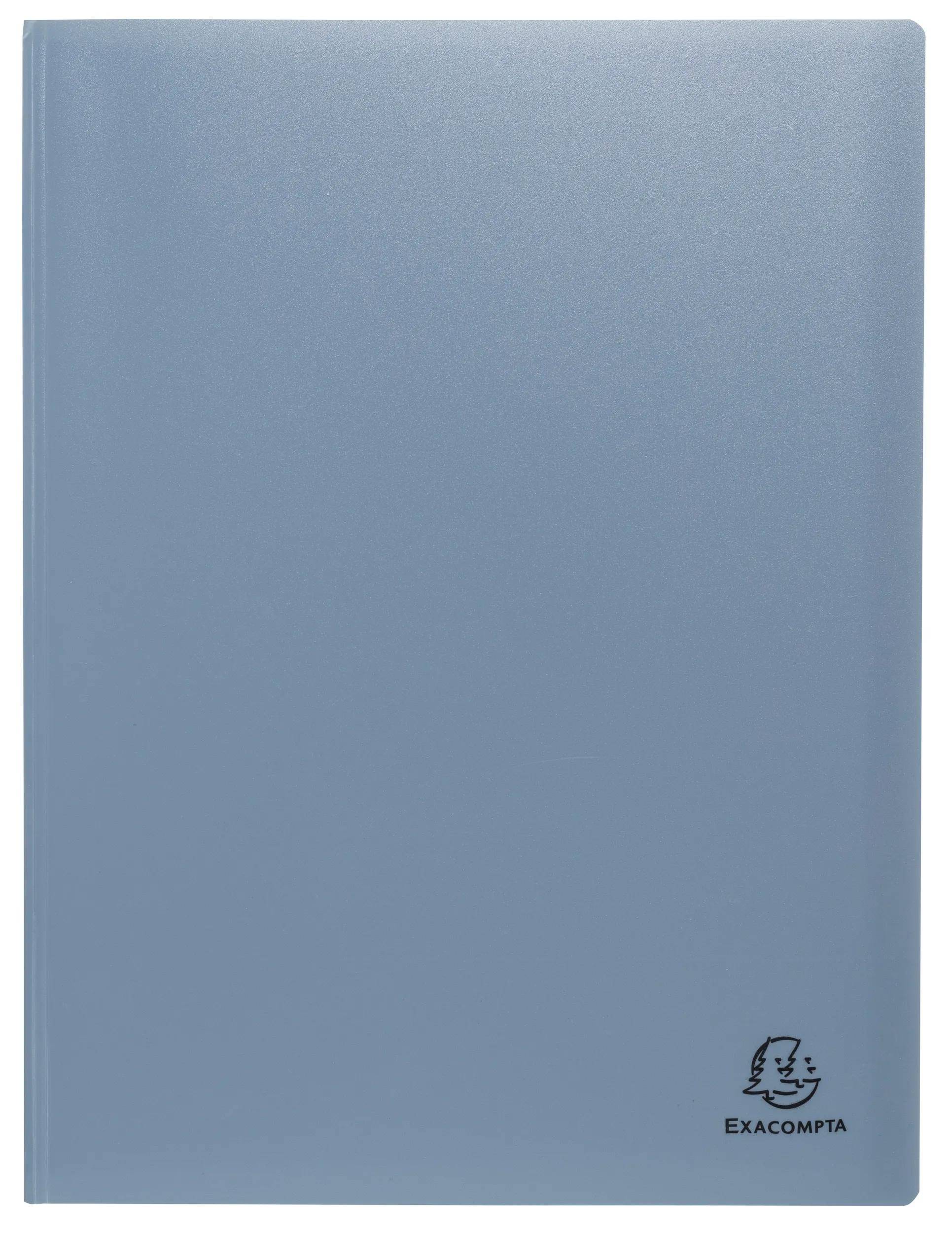 Ein blaues Notizbuch mit einem geprägten Symbol in der unteren rechten Ecke auf dem Umschlag.