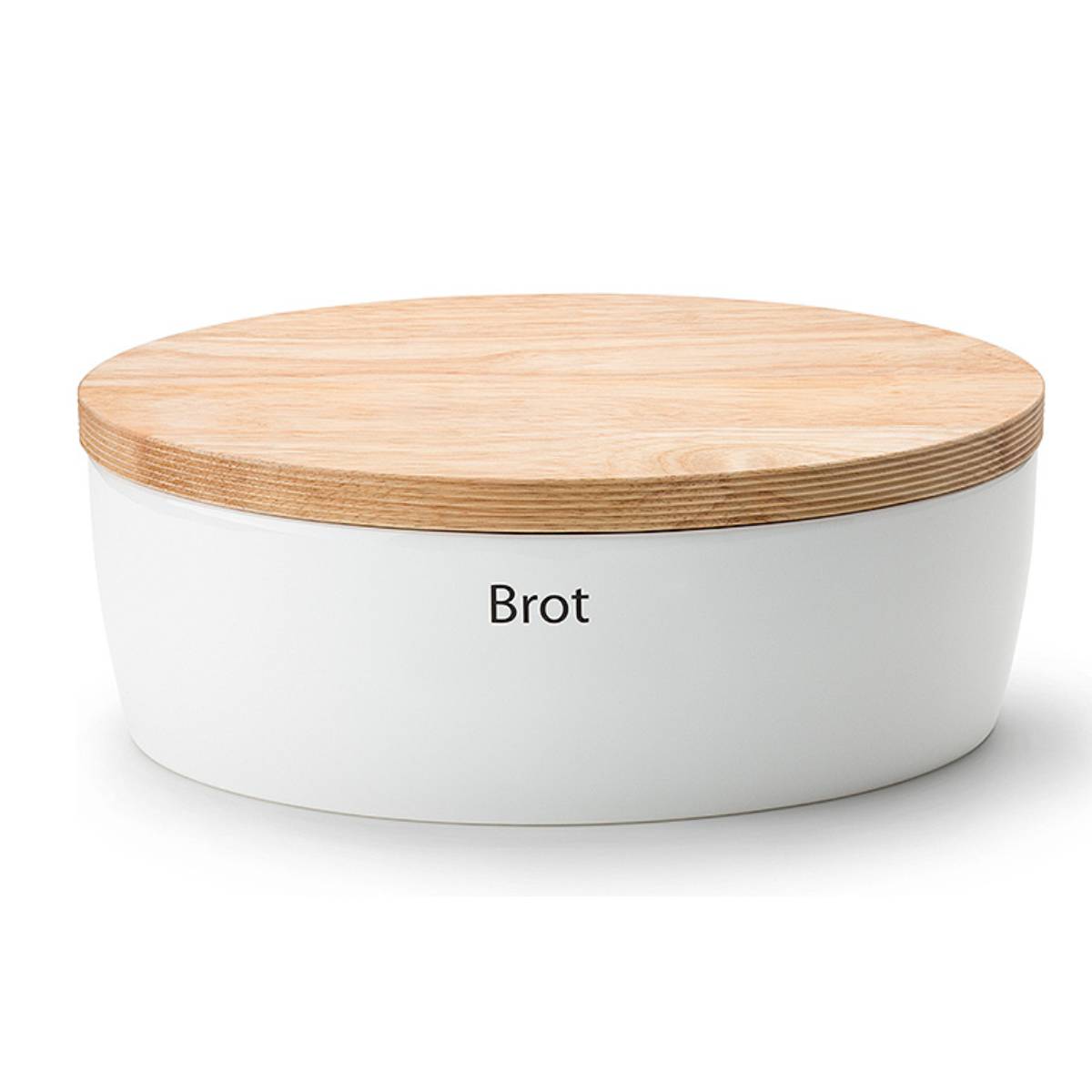 Continenta Brottopf Oval Brotkasten aus weißem Keramik mit Holzdeckel