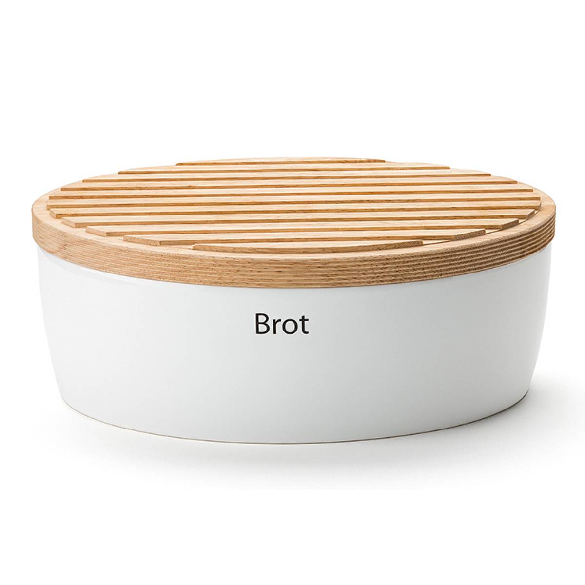 Continenta Brottopf Oval Brotkasten aus weißem Keramik mit Holzdeckel