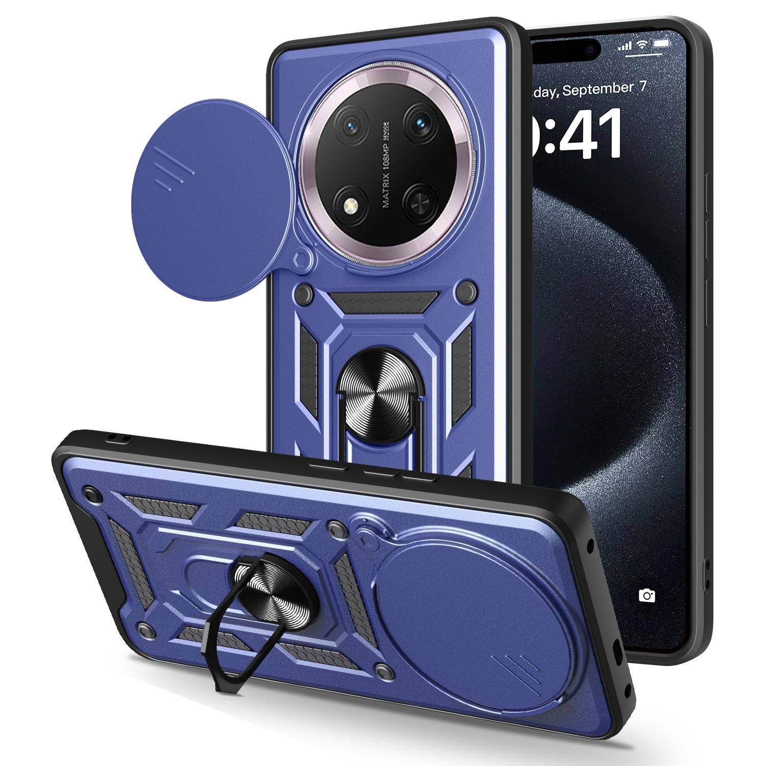 Für Honor Magic 7 Lite / X9c Sliding Kamera TPU Hybrid Schutz Hülle Ring Blau