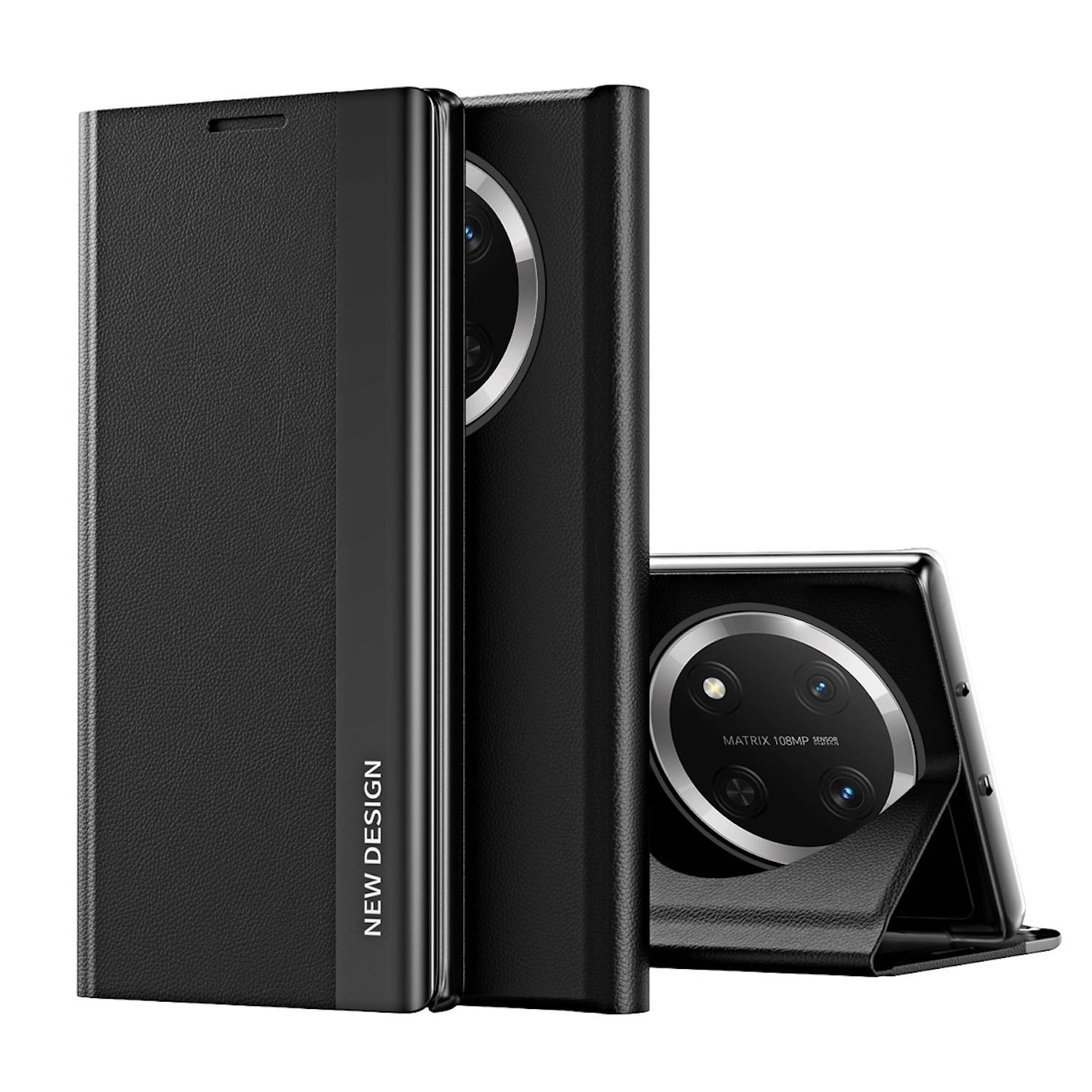 Für Honor Magic 7 Lite / X9c Design Electroplated Flip Kunstleder Cover Hülle Schwarz