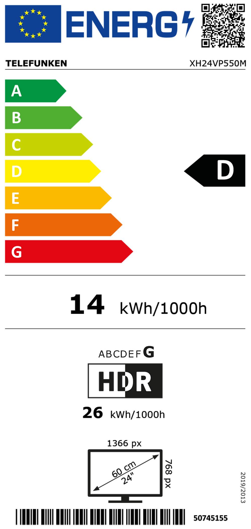 Telefunken Fernseher 24 Zoll Smart TV VIDAA XH24VP550M HD Fernseher HDR TV mit Triple-Tuner