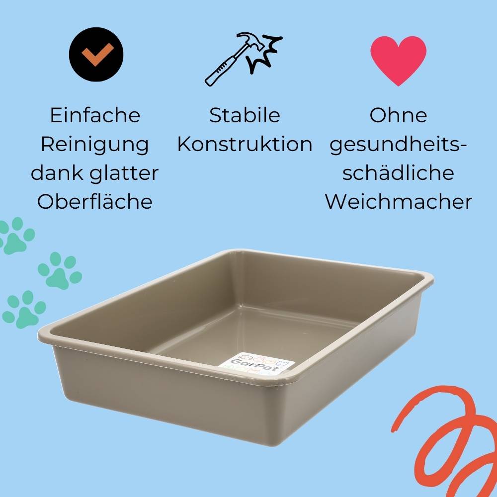 GarPet Katzenklo in 5 Größen Katzentoilette ohne Deckel Katzen Kaninchen Toilette Kitten Hasen Klo WC Schalentoilette Klo grau eckig Junior