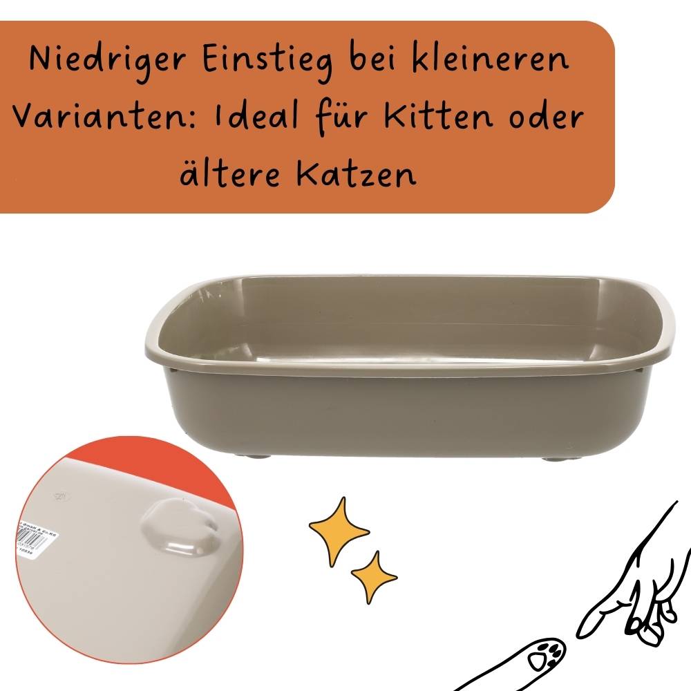 GarPet Katzenklo in 5 Größen Katzentoilette ohne Deckel Katzen Kaninchen Toilette Kitten Hasen Klo WC Schalentoilette Klo grau eckig Junior