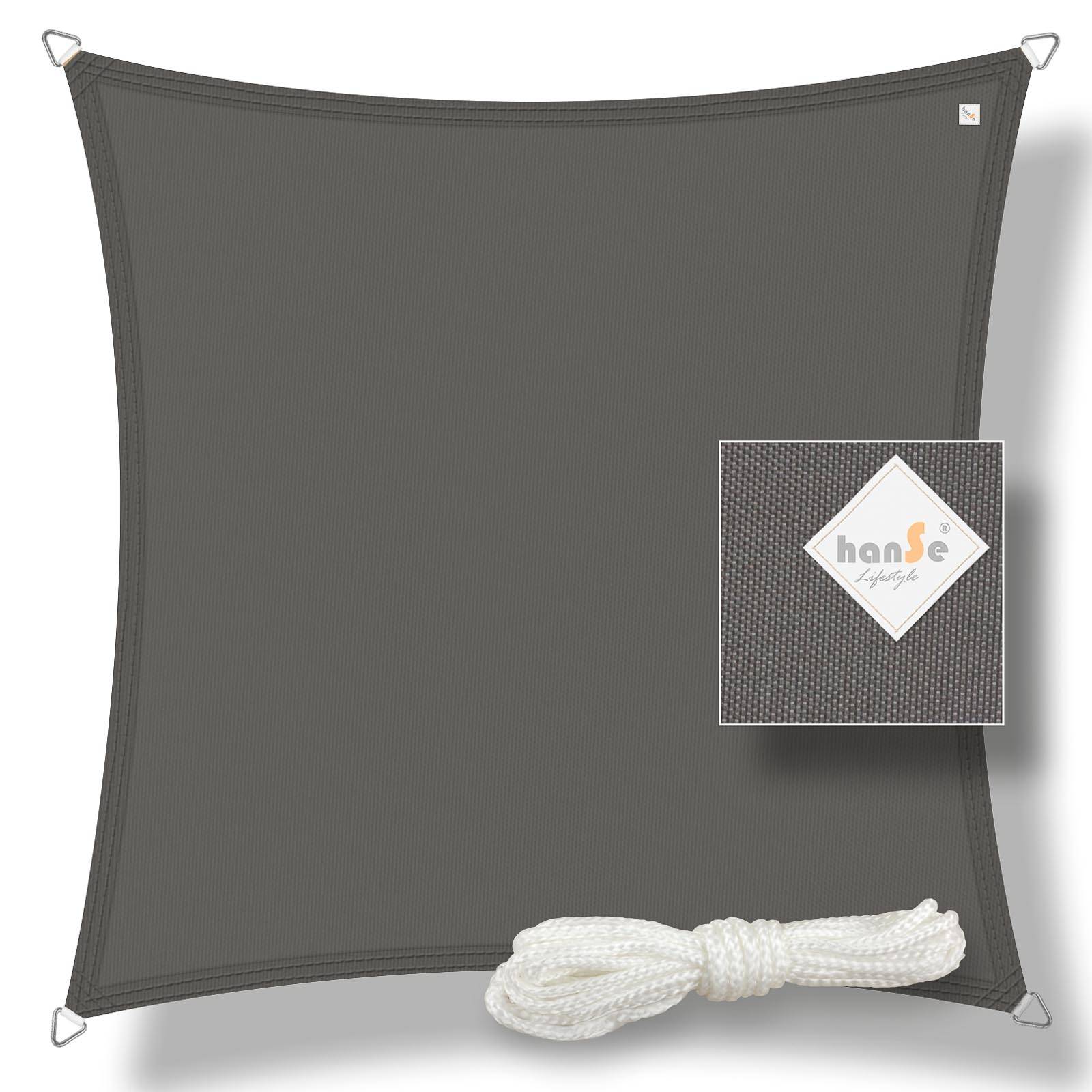hanSe Sonnensegel Schattensegel Schattenspender UV-Schutz Quadrat 2x2m Graphit