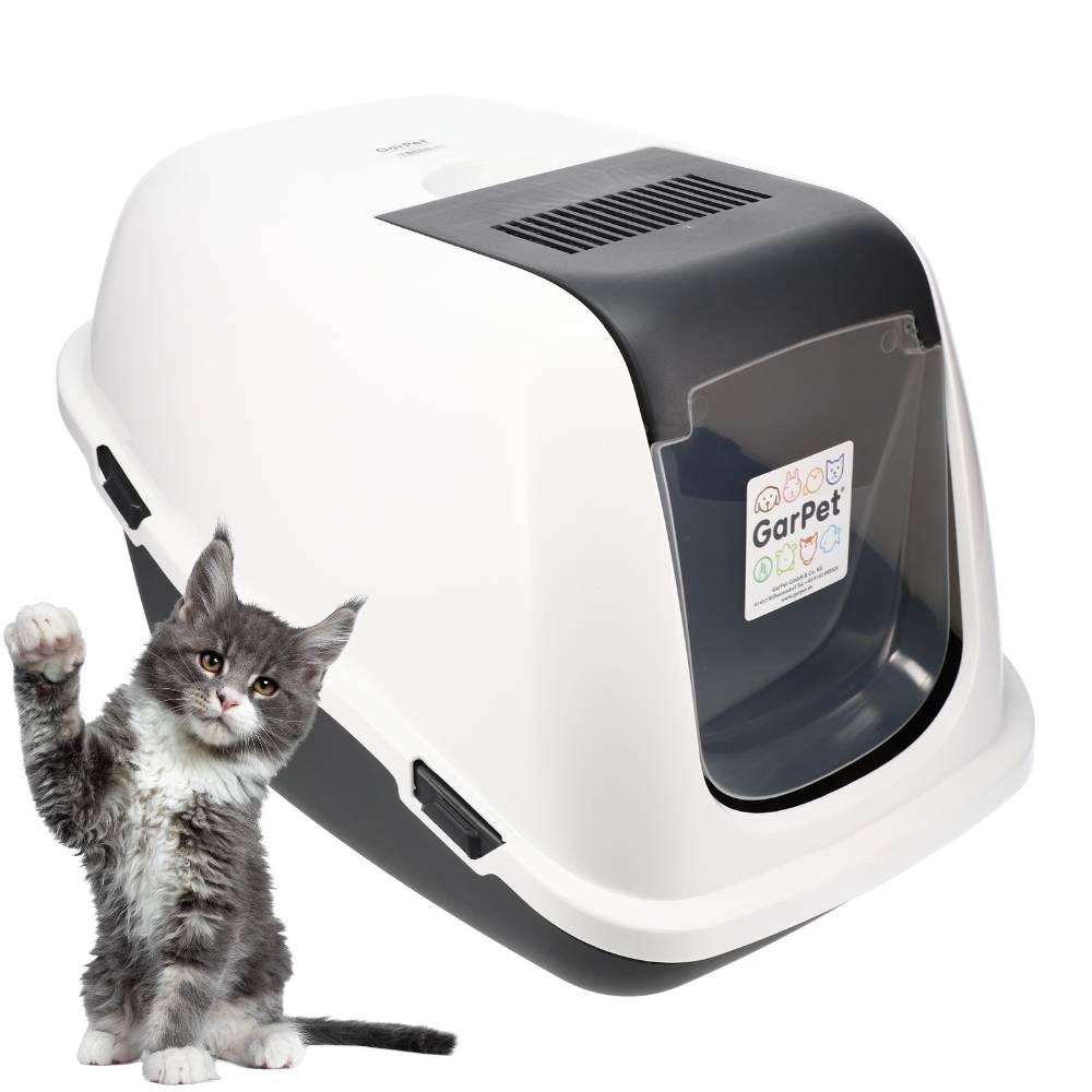 Katzenklo mit Deckel Schaufel Aktivkohlefilter - Haube kippbar - extrahohe Unterschale große XXL Katzentoilette 60 Katzen WC Hauben Toilette