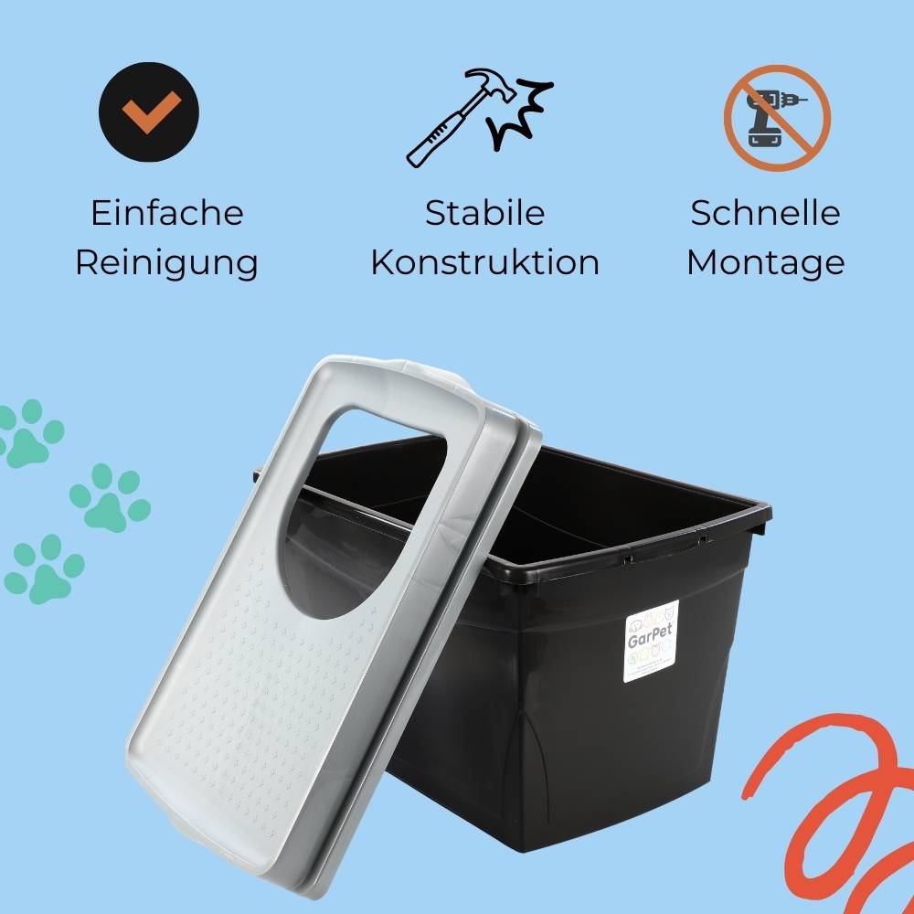 Hop-In Katzenklo Katzentoilette Top Entry Jump-In XXL Haubentoilette Groß Einstieg oben Katzen WC Klo schwarz