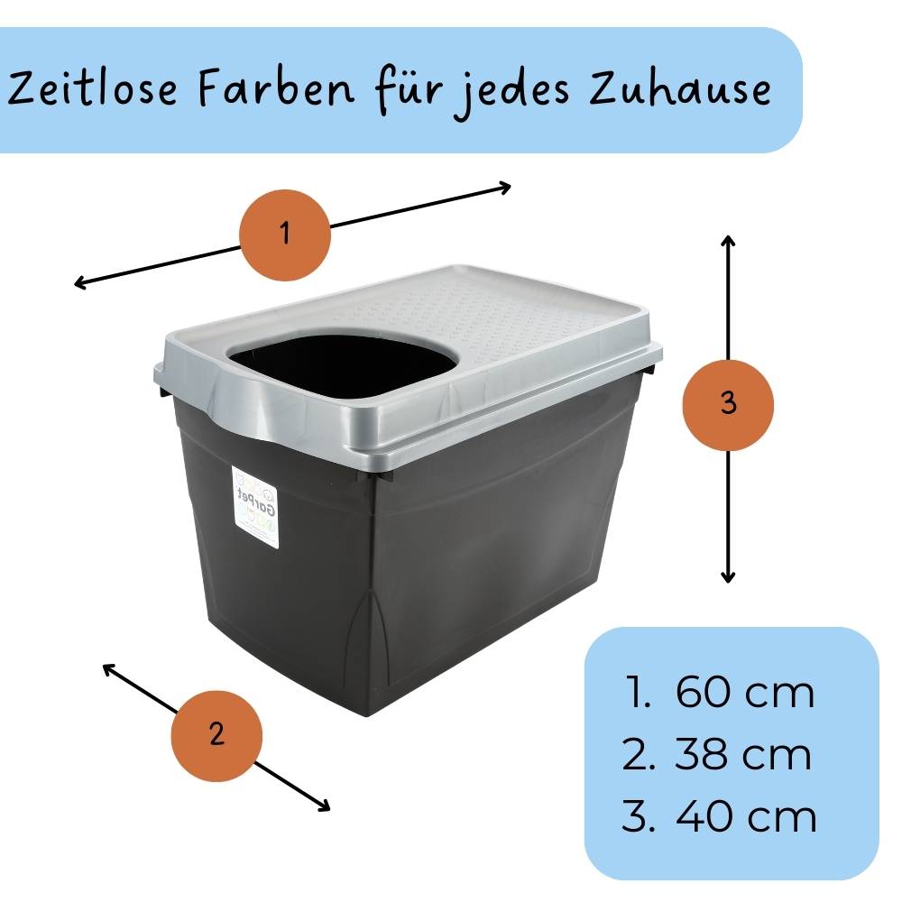 Hop-In Katzenklo Katzentoilette Top Entry Jump-In XXL Haubentoilette Groß Einstieg oben Katzen WC Klo schwarz