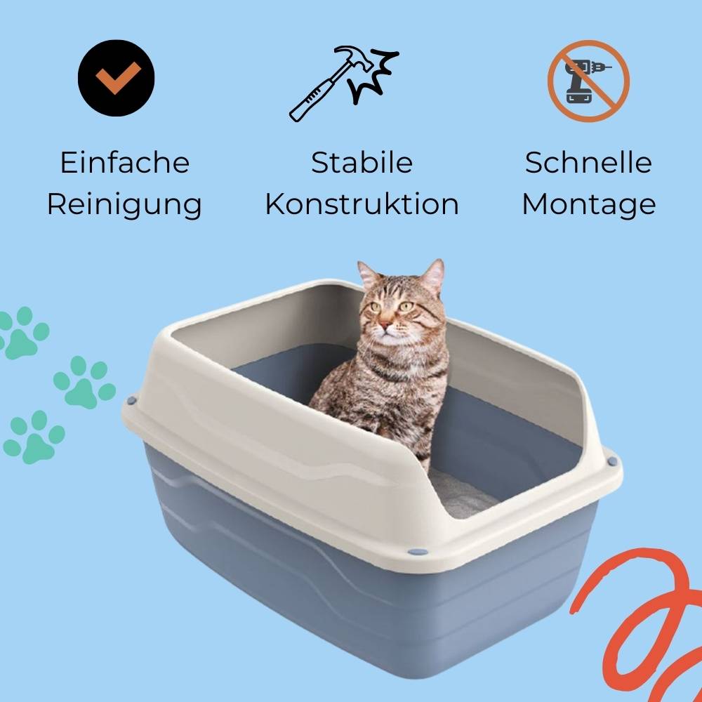 XXL Extra hohe Katzentoilette offene Katzenklo mit hohem Rand Jumbo Schalentoilette groß ohne Deckel hygenisch Katzen WC