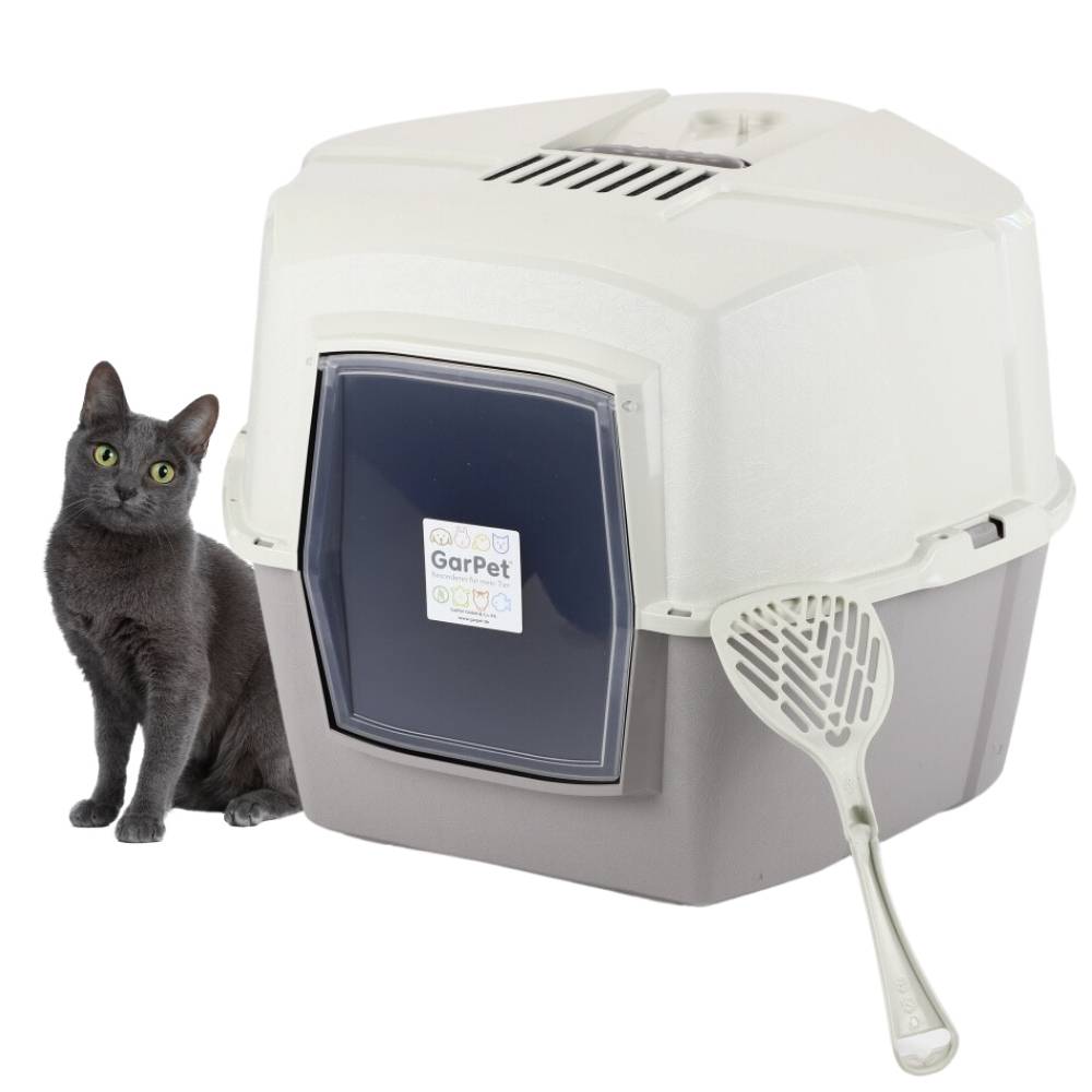 Große Eck Katzentoilette Katzenklo Ecke mit Deckel XXL Jumbo Ecktoilette Katzen Haubentoilette WC Filter Schaufel