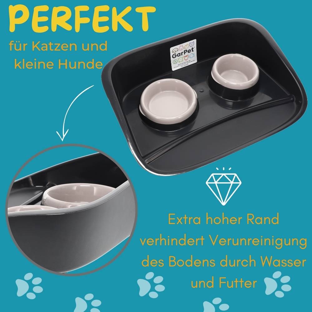 Futterstation Hund 2 Näpfe Futterbar mit erhöhter Rückwand Spritzschutz rutschfeste Hundebar Futternapf Wassernapf Unterlage Hunde Katzen