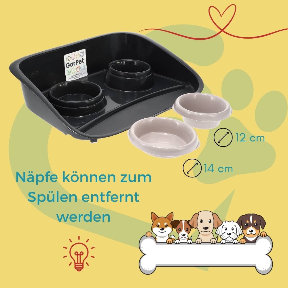 Futterstation Hund 2 Näpfe Futterbar mit erhöhter Rückwand Spritzschutz rutschfeste Hundebar Futternapf Wassernapf Unterlage Hunde Katzen