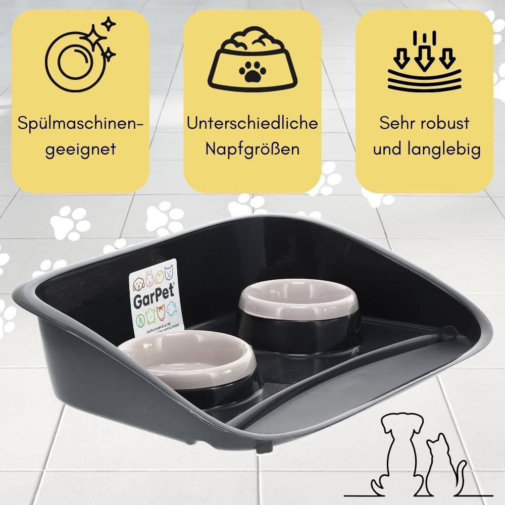 Futterstation Hund 2 Näpfe Futterbar mit erhöhter Rückwand Spritzschutz rutschfeste Hundebar Futternapf Wassernapf Unterlage Hunde Katzen