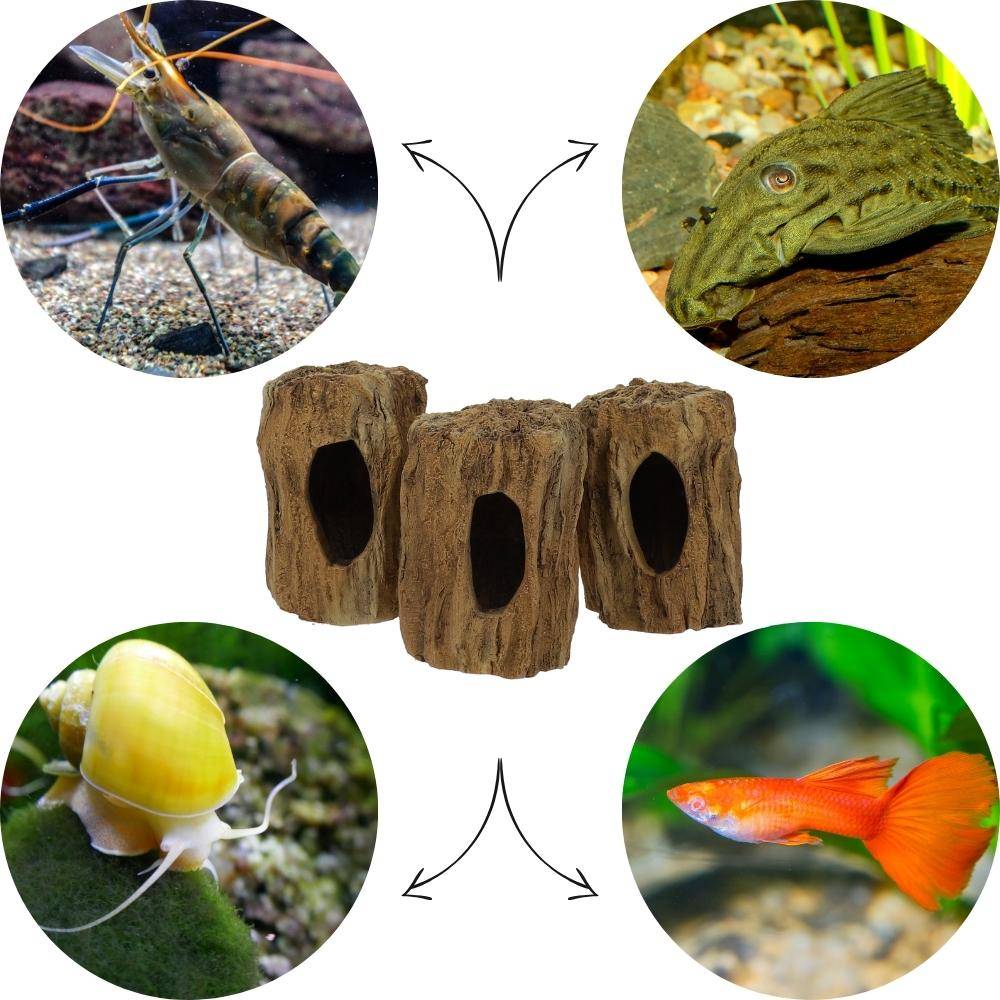 Aquarium Deko Baumstumpf Höhle Röhre Aquariendeko Ablaichhöhle Fisch Krebs Wels Tonröhre Laichhöhle