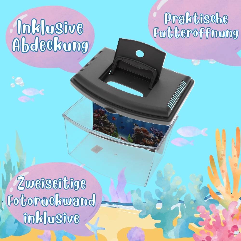 GarPet Mini Aquarium Terrarium Faunarium Zucht Becken klein Fisch Triops Garnelen Acryl Kunststoff Plastik mit Deckel Rückwandfolie