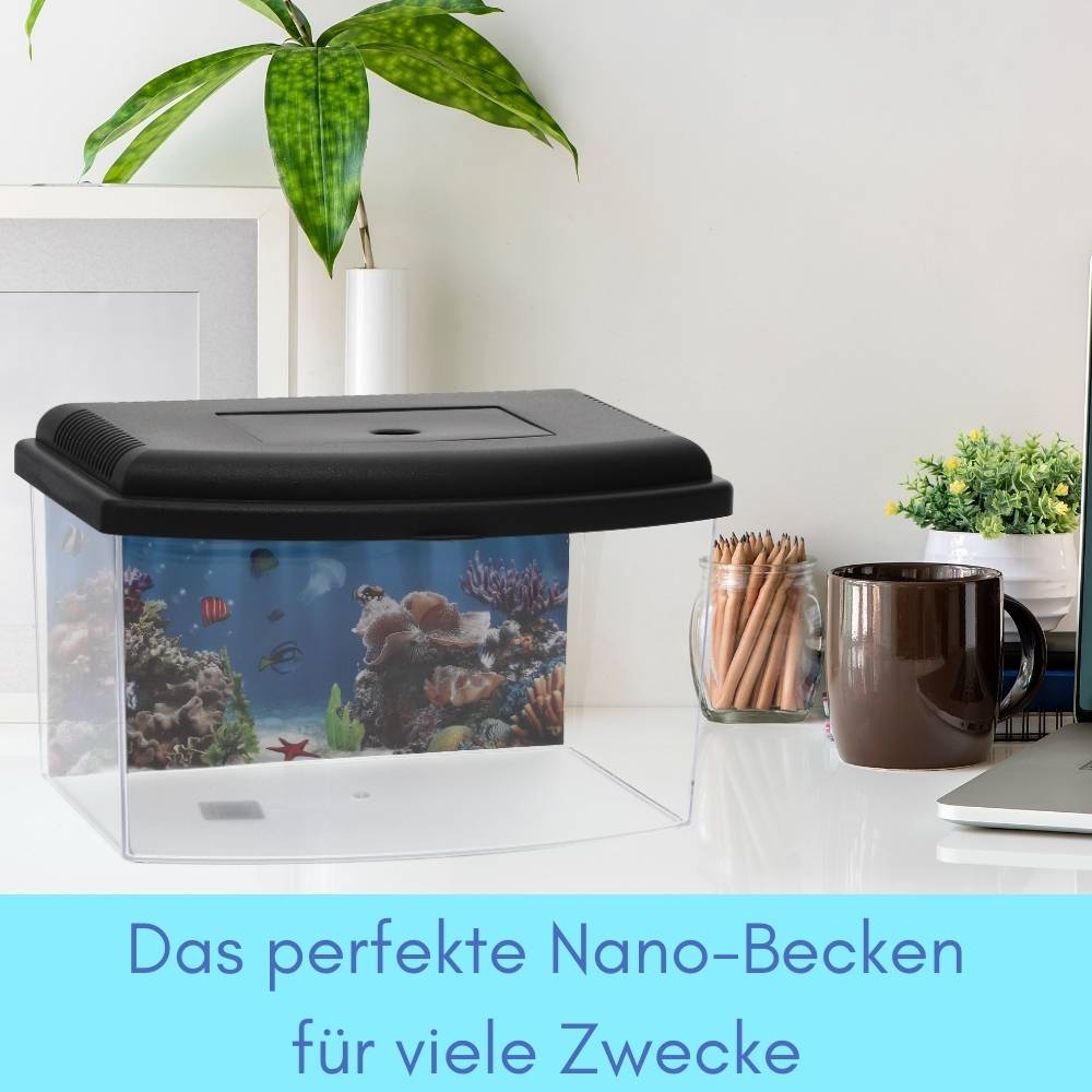 GarPet Mini Aquarium Terrarium Faunarium Zucht Becken klein Fisch Triops Garnelen Acryl Kunststoff Plastik mit Deckel Rückwandfolie