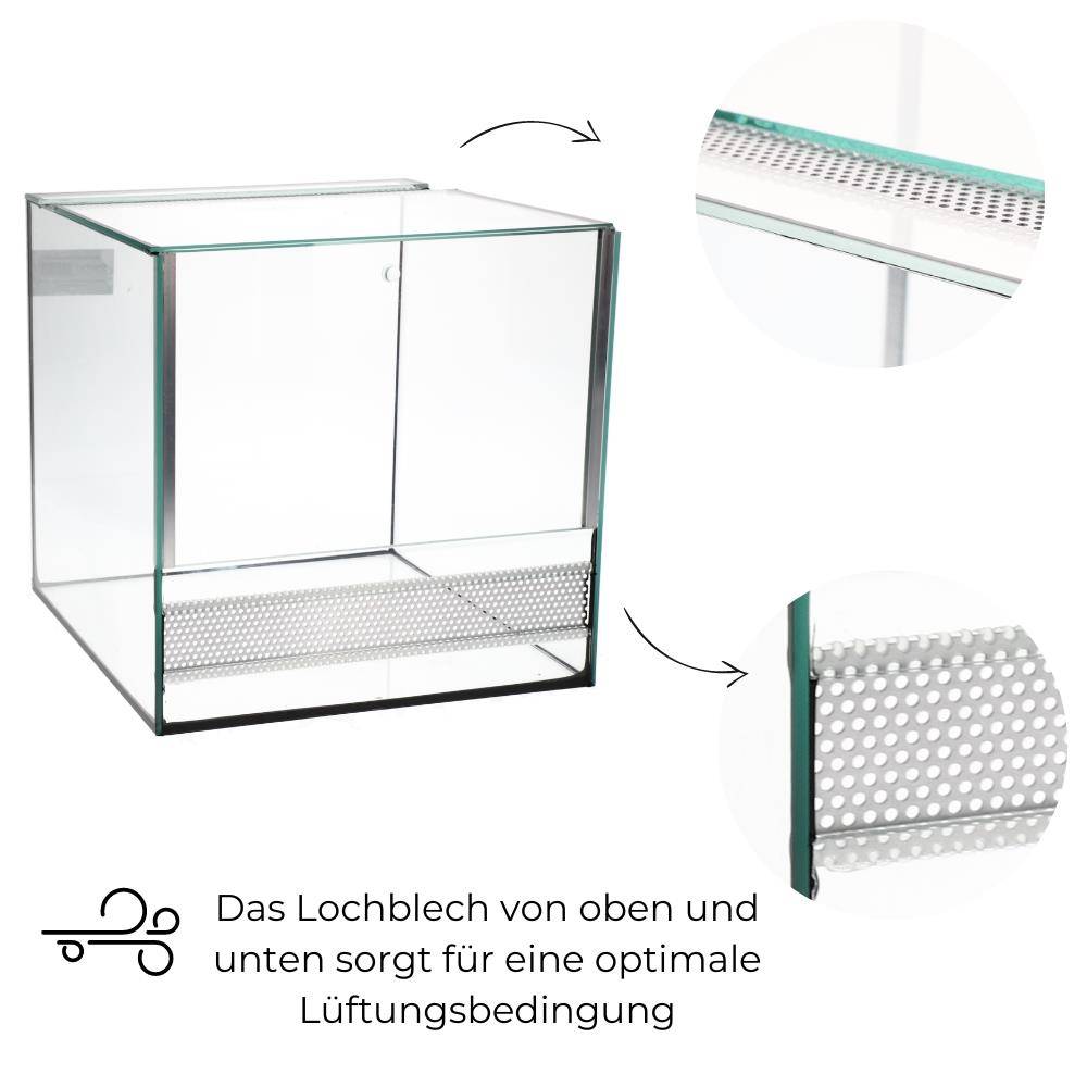 GarPet Glas Terrarium 30x30x30 cm Reptilien Amphibien Spinnen Glasterrarium mit Alu Belüftung Falltür Guillotine Tür