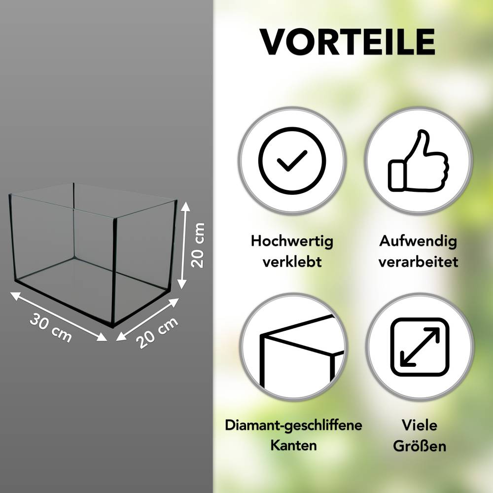 Aquarium Becken rechteckig standard Größen Glas Aquariumbecken Garnelenaquarium Mini Aquarium Salzwasseraquarium Nanobecken 30x20x20
