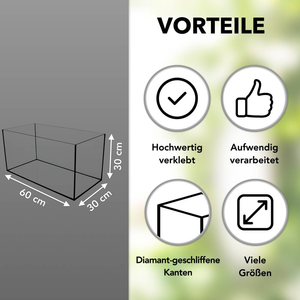 Aquarium Becken rechteckig standard Größen Glas Aquariumbecken Garnelenaquarium Mini Aquarium Salzwasseraquarium Nanobecken 60x30x30