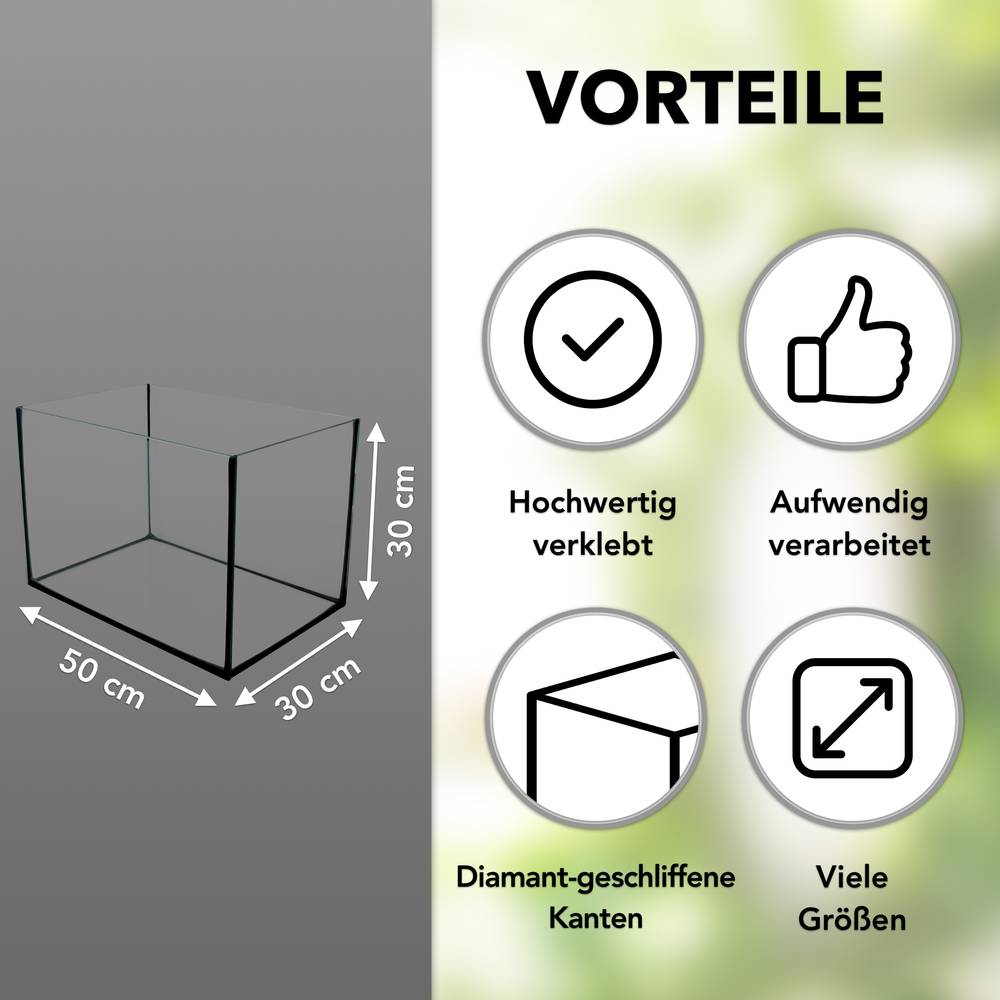 Aquarium Becken rechteckig standard Größen Glas Aquariumbecken Garnelenaquarium Mini Aquarium Salzwasseraquarium Nanobecken 50x30x30