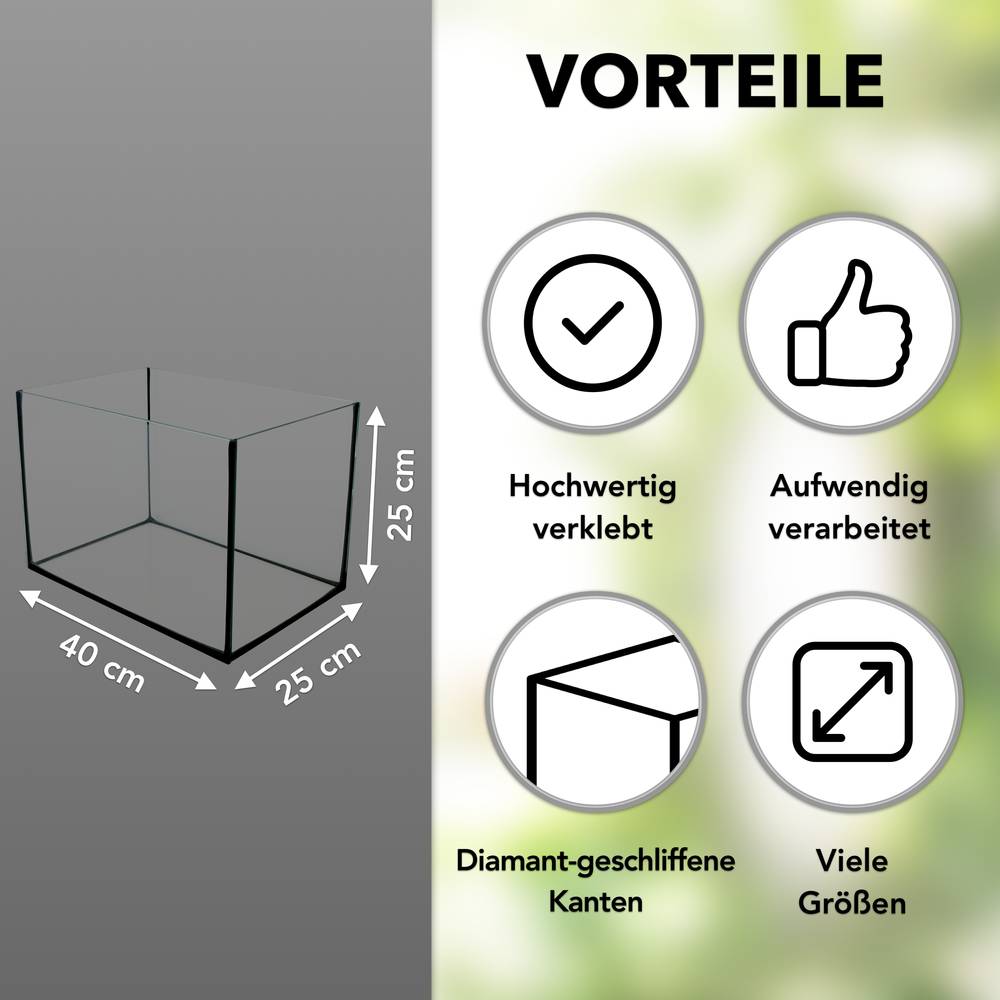 Aquarium Becken rechteckig standard Größen Glas Aquariumbecken Garnelenaquarium Mini Aquarium Salzwasseraquarium Nanobecken 40x25x25