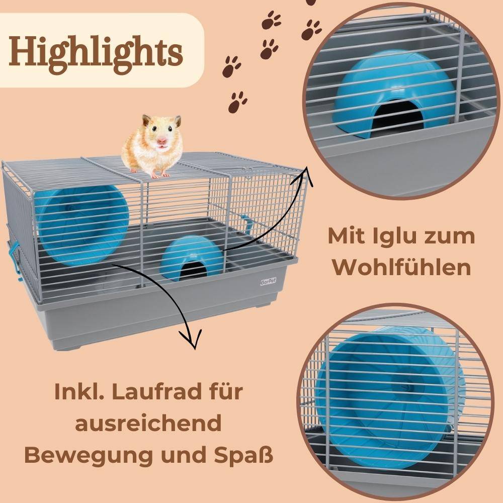Hamsterkäfig mit Haus grau Nagerkäfig Mäusekäfig Zubehör Haus Hamster Nager Zwerghamster Käfig