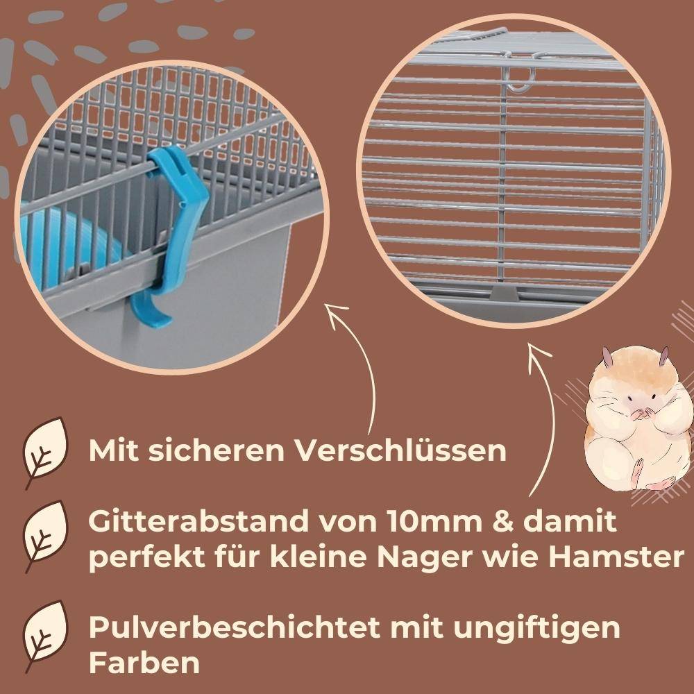 Hamsterkäfig mit Haus grau Nagerkäfig Mäusekäfig Zubehör Haus Hamster Nager Zwerghamster Käfig