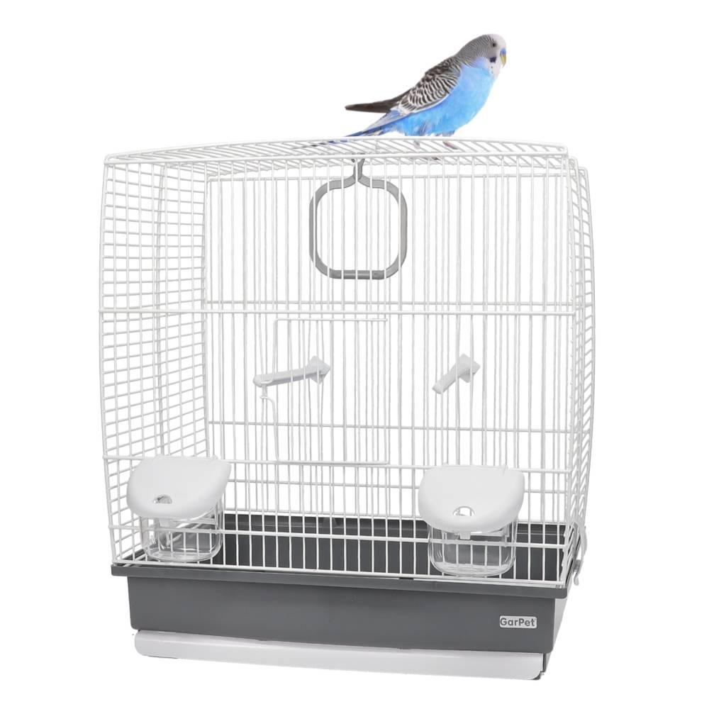 Vogelkäfig Käfig für Vögel Wellensittichkäfig Metall Vogelbauer klein grau weiß Transportkäfig mit Zubehör Vogelheim Kanarien