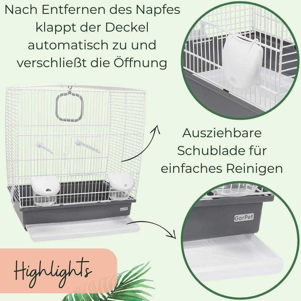 Vogelkäfig Käfig für Vögel Wellensittichkäfig Metall Vogelbauer klein grau weiß Transportkäfig mit Zubehör Vogelheim Kanarien