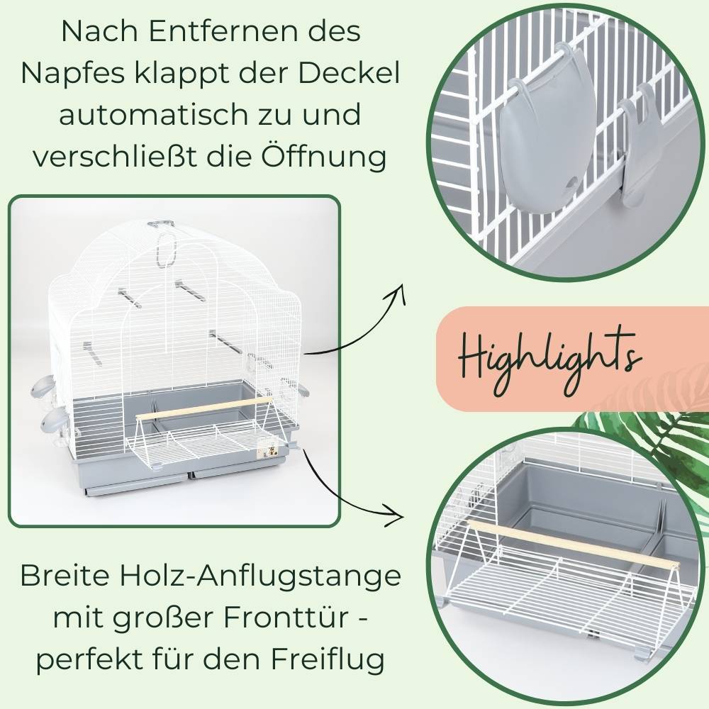 Vogelkäfig Wellensittich Großsittich Papagei Käfig vorne Freisitz offen Freiflug