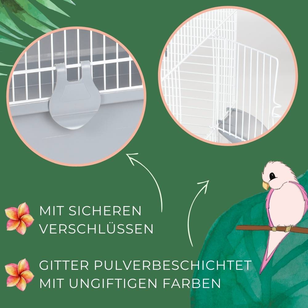 Vogelkäfig Wellensittich Großsittich Papagei Käfig vorne Freisitz offen Freiflug