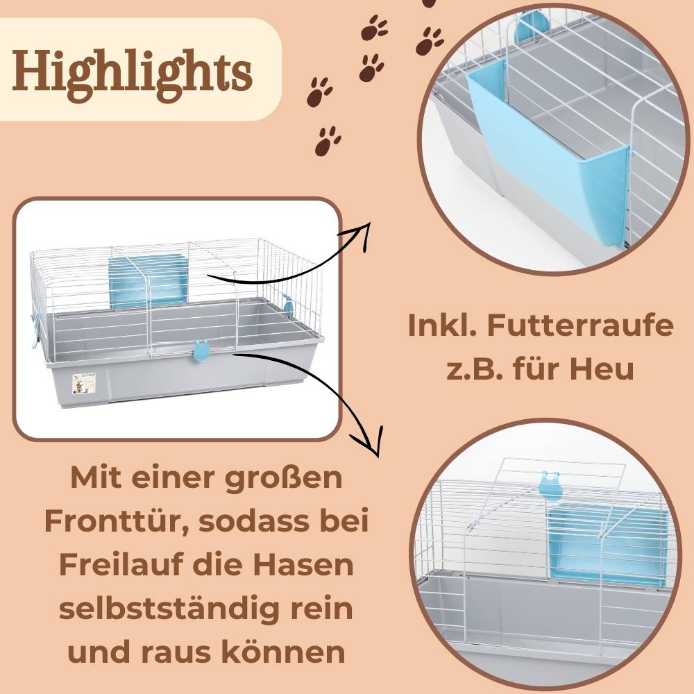Kaninchenkäfig Kaninchenstall innen draußen Hasenkäfig Meerschweinchen Käfig Hasenstall Heuraufe Kleintierkäfig