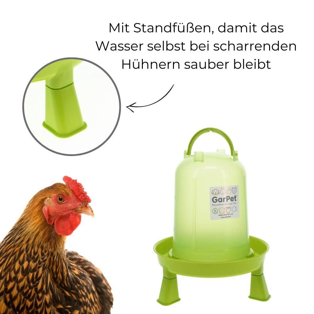 Geflügeltränke mit Standfüßen Hühnertränke Stand Füßen Wassertränke automatisch Stülptränke Hühner Tränke grün 3,0 L