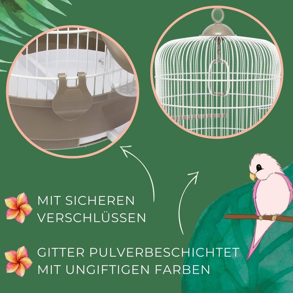 Vogelkäfig Papagei Vögel Kanarien Wellensittich Käfig Papageienkäfig rund weiß