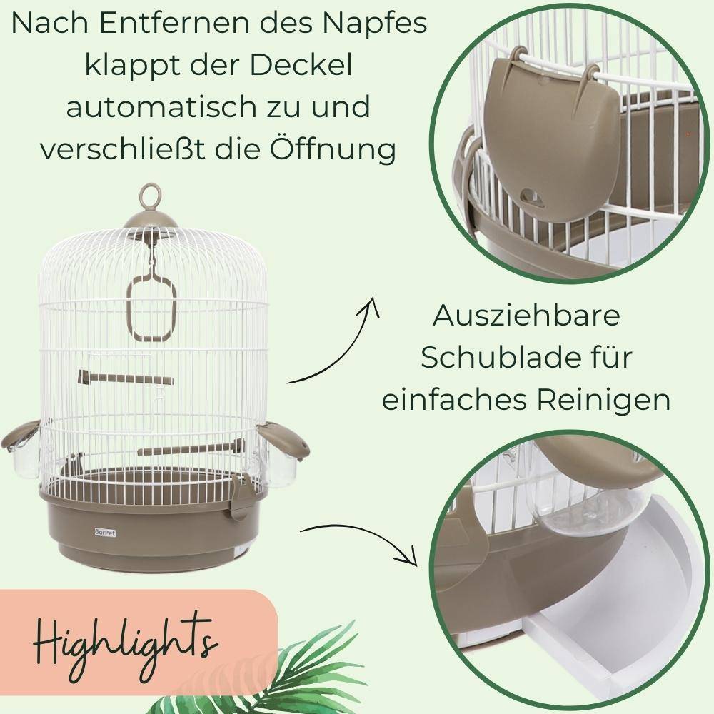 Vogelkäfig Papagei Vögel Kanarien Wellensittich Käfig Papageienkäfig rund weiß