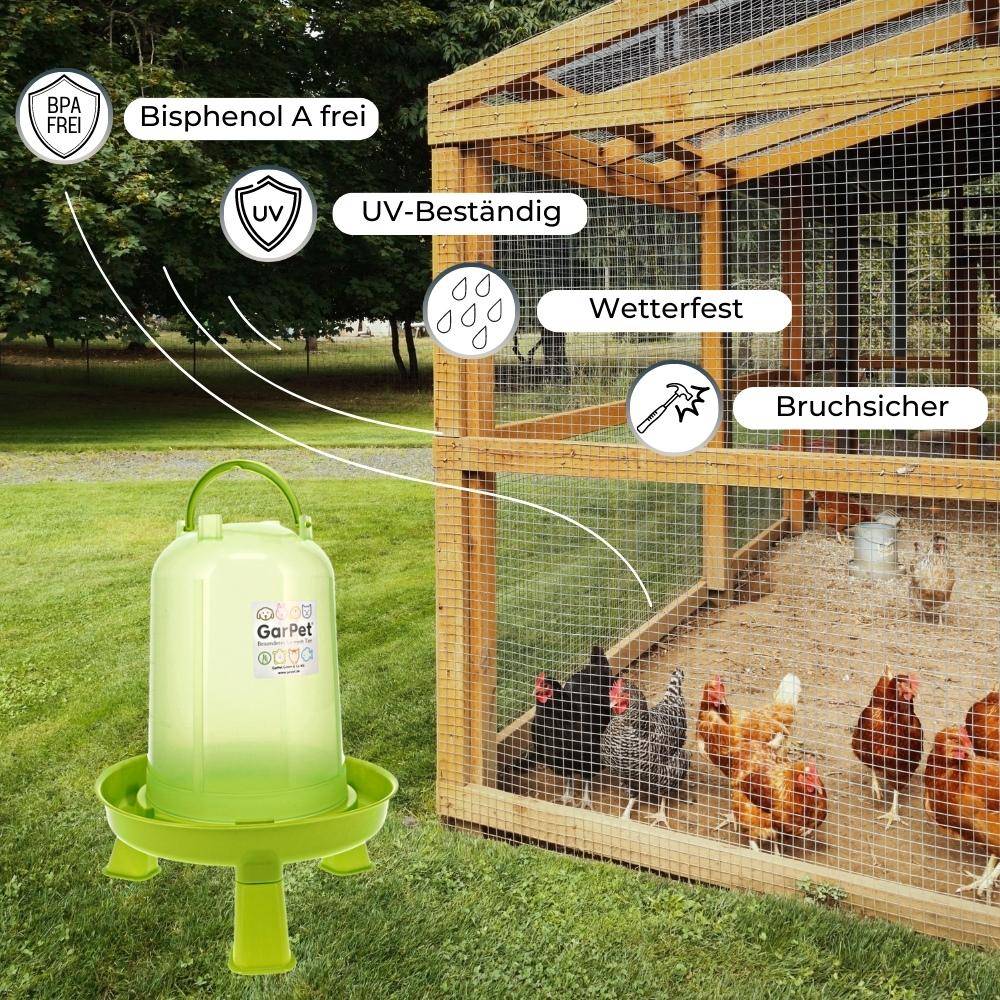 Geflügeltränke mit Standfüßen Hühnertränke Stand Füßen Wassertränke automatisch Stülptränke Hühner Tränke grün 5,0 L