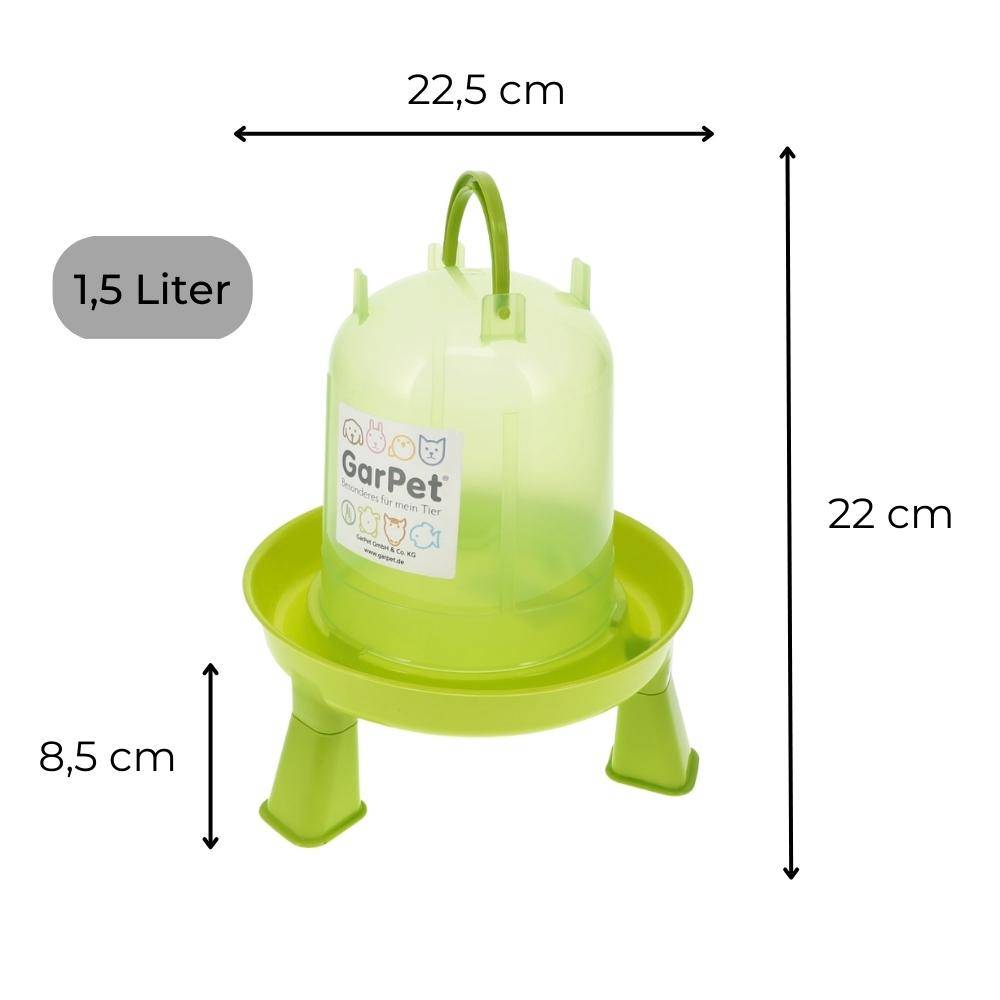 Geflügeltränke und Futterautomat Hühner mit Standfüßen im Set Hühnertränke Futterspender Futtertrog Stand Füßen Wassertränke grün Set 1.