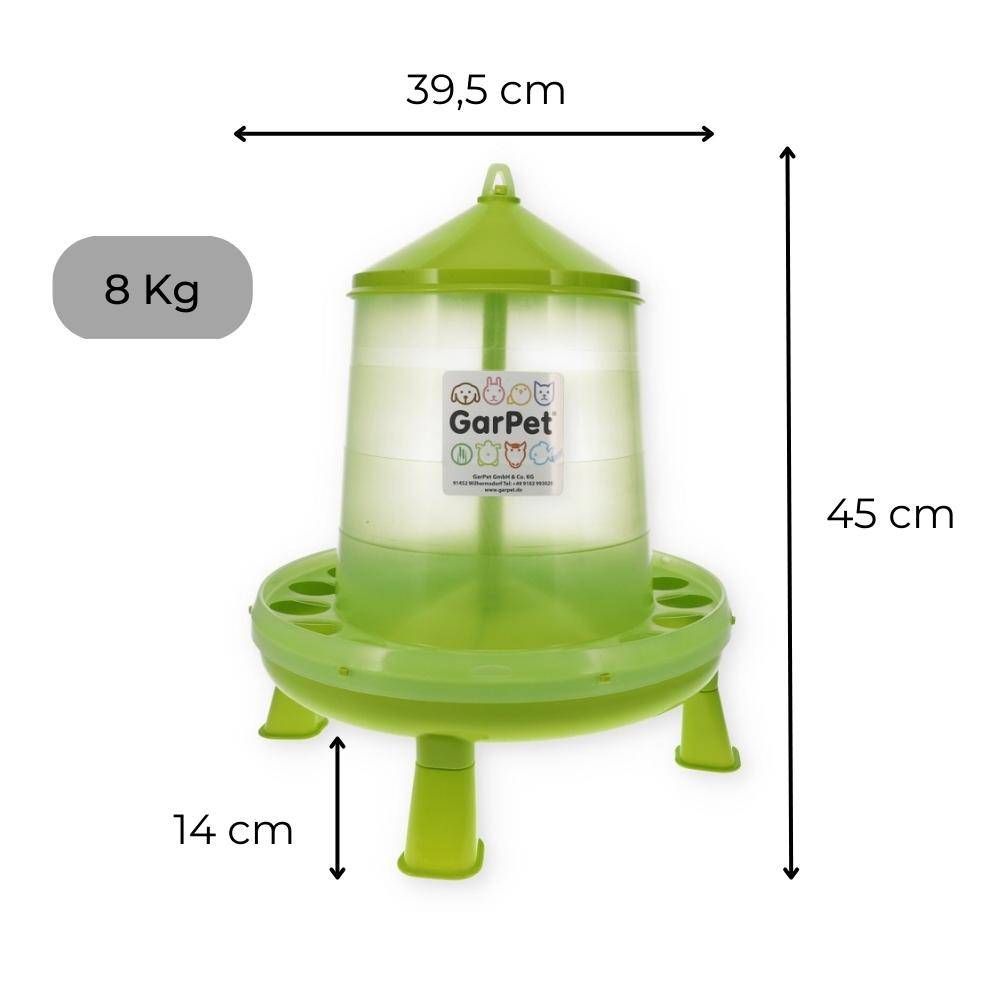 Geflügeltränke und Futterautomat Hühner mit Standfüßen im Set Hühnertränke Futterspender Futtertrog Stand Füßen Wassertränke grün Set 3.