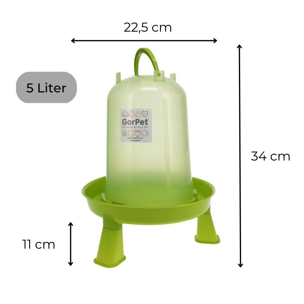 Geflügeltränke und Futterautomat Hühner mit Standfüßen im Set Hühnertränke Futterspender Futtertrog Stand Füßen Wassertränke grün Set 3.