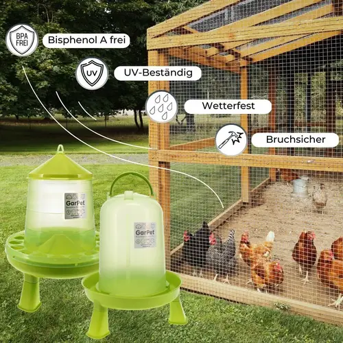 Geflügeltränke und Futterautomat Hühner mit Standfüßen im Set Hühnertränke Futterspender Futtertrog Stand Füßen Wassertränke grün Set 2. Geflügeltränke und Futterautomat Hühner mit Standfüßen im Set Hühnertränke Futterspender Futtertrog Stand Füßen Wassertränke grün Set 2.