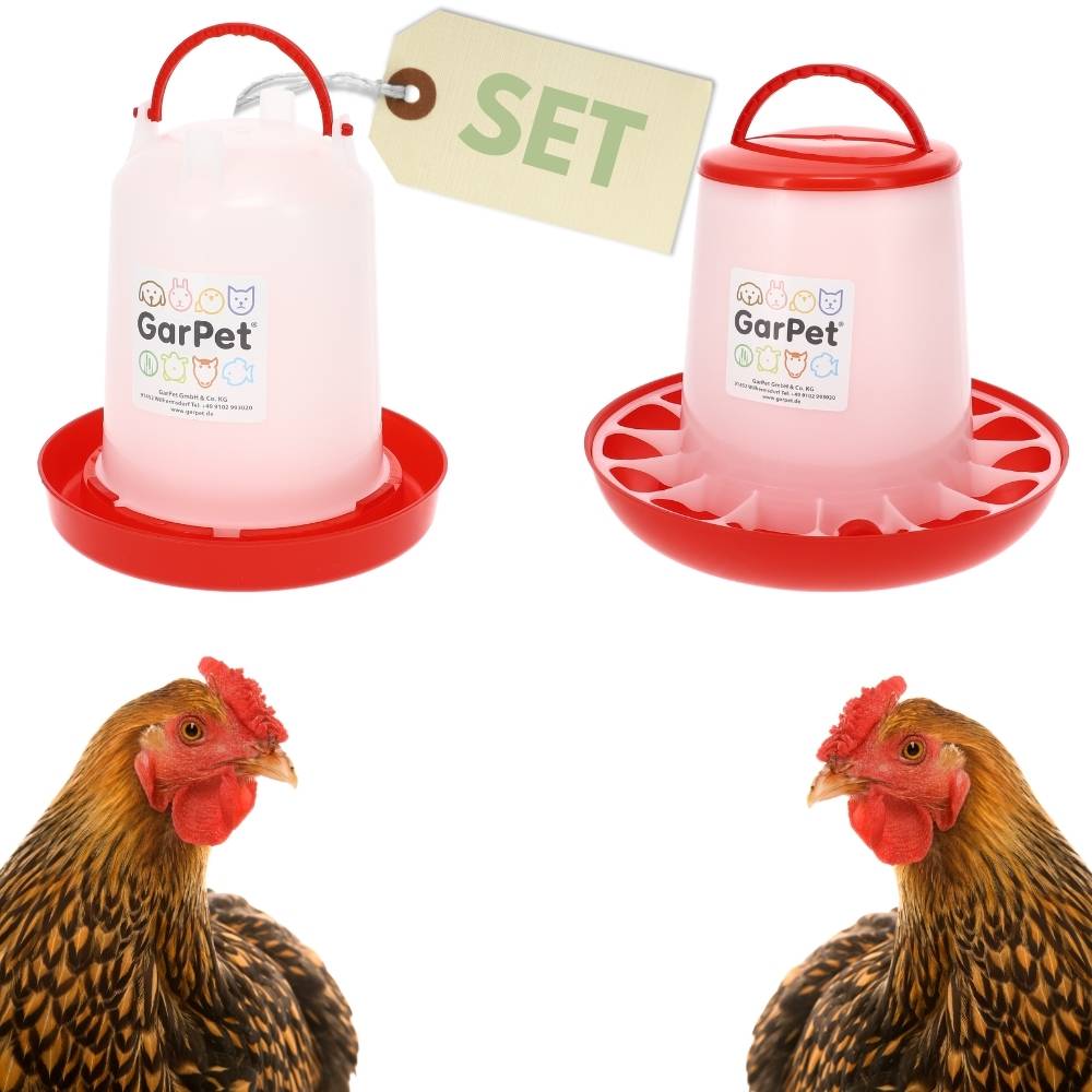 Futterautomat Hühner + Hühnertränke im Set Futterspender Futtertrog Küken Hühner Zubehör Kükentränke Geflügeltränke Wassertränke Wasserspen