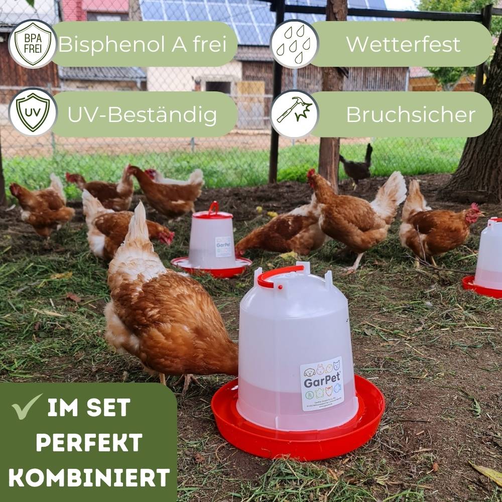 Futterautomat Hühner + Hühnertränke im Set Futterspender Futtertrog Küken Hühner Zubehör Kükentränke Geflügeltränke Wassertränke Wasserspen