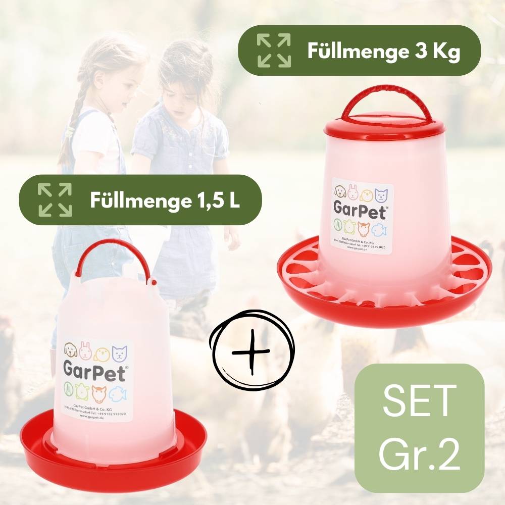 Futterautomat Hühner + Hühnertränke im Set Futterspender Futtertrog Küken Hühner Zubehör Kükentränke Geflügeltränke Wassertränke Wasserspen