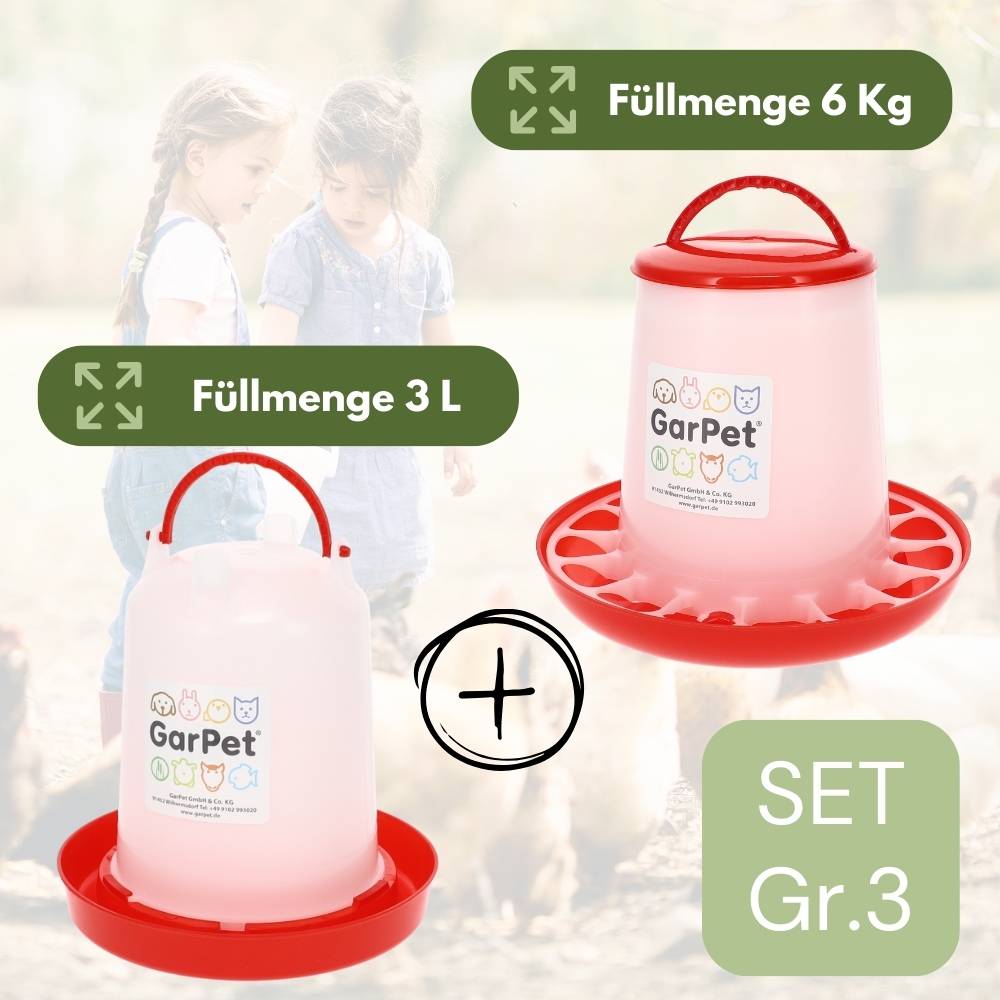 Futterautomat Hühner + Hühnertränke im Set Futterspender Futtertrog Küken Hühner Zubehör Kükentränke Geflügeltränke Wassertränke Wasserspen