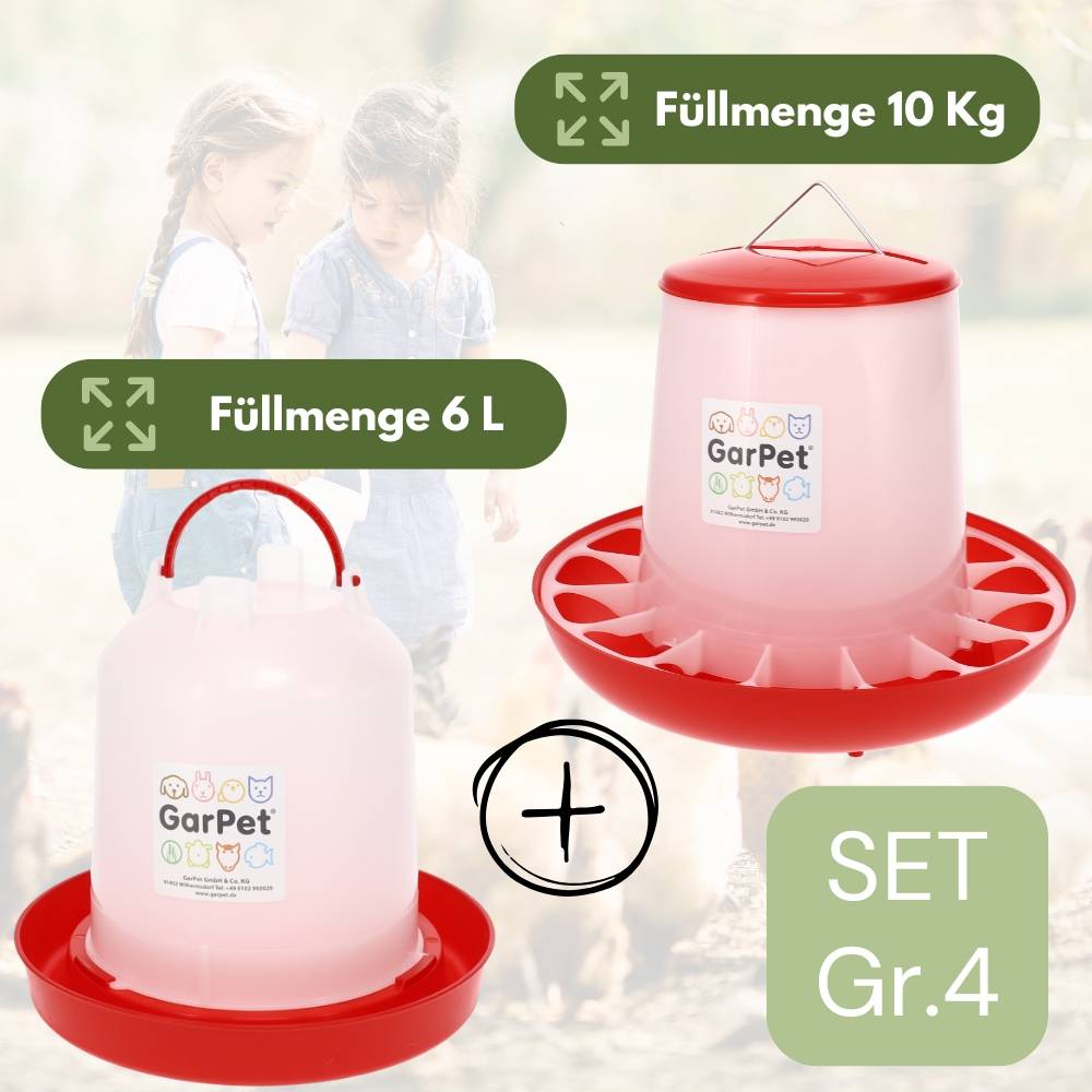 Futterautomat Hühner + Hühnertränke im Set Futterspender Futtertrog Küken Hühner Zubehör Kükentränke Geflügeltränke Wassertränke Wasserspen