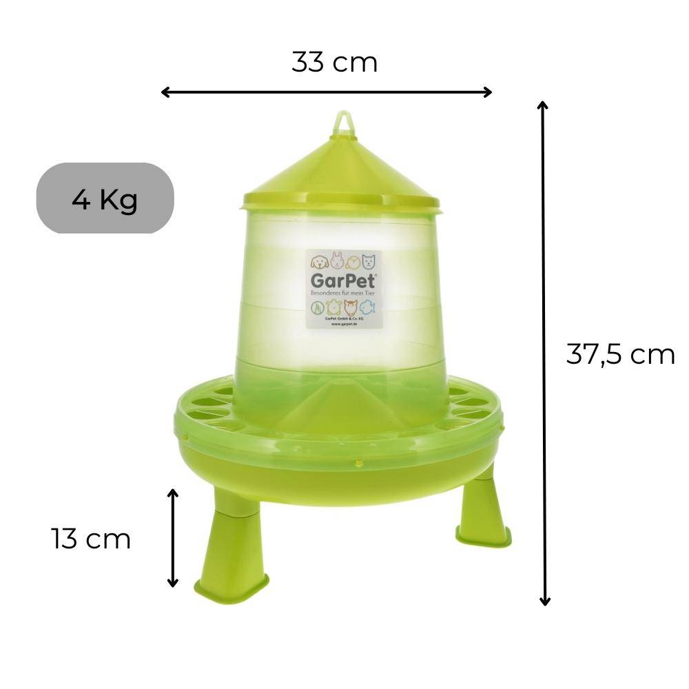 GarPet Futterautomat Hühner mit Stand Füßen grün Geflügel Futterspender Futtertrog 4 Kg Wachteln Trog Automatisch groß
