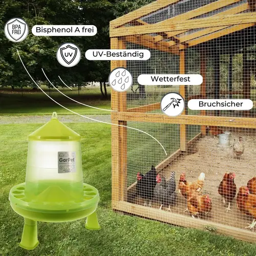 GarPet Futterautomat Hühner mit Stand Füßen grün Geflügel Futterspender Futtertrog 4 Kg Wachteln Trog Automatisch groß GarPet Futterautomat Hühner mit Stand Füßen grün Geflügel Futterspender Futtertrog 4 Kg Wachteln Trog Automatisch groß