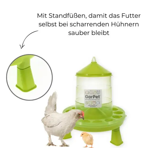 GarPet Futterautomat Hühner mit Stand Füßen grün Geflügel Futterspender Futtertrog 4 Kg Wachteln Trog Automatisch groß GarPet Futterautomat Hühner mit Stand Füßen grün Geflügel Futterspender Futtertrog 4 Kg Wachteln Trog Automatisch groß